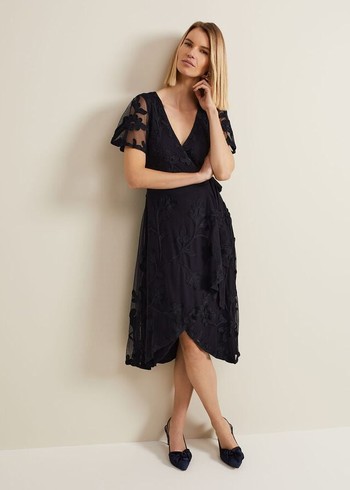 Phase Eight Clara Tapework Wrap Dress Navy Australia | LO6971045